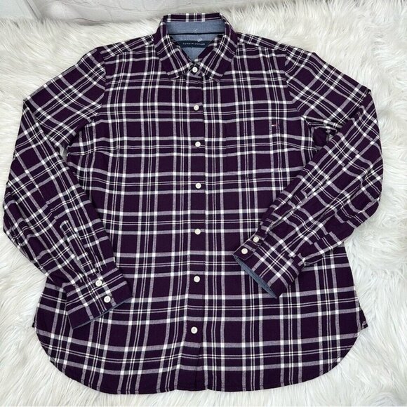 Tommy Hilfiger Women's Purple Y2K Plaid Casual Flannel Button Down Shirt S/C41 - Picture 5 of 12